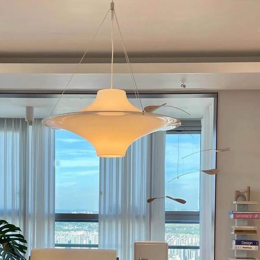 法式奶油风中古北欧白色亚克力lokki海鸥吊灯卧室餐厅飞碟盘吊灯