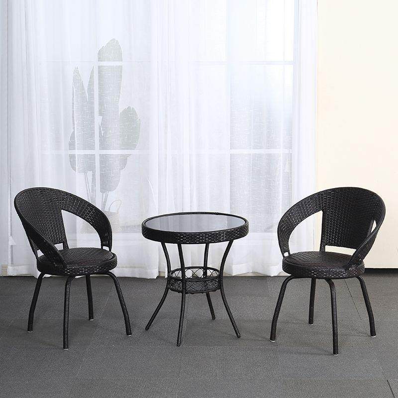 藤编桌椅三件套喝茶桌阳台小桌椅户外庭院茶几组合露天休闲藤椅子