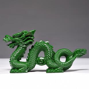 绿色木质五爪青龙摆件实木雕刻补角木制客厅卧室生肖吉祥物工艺品