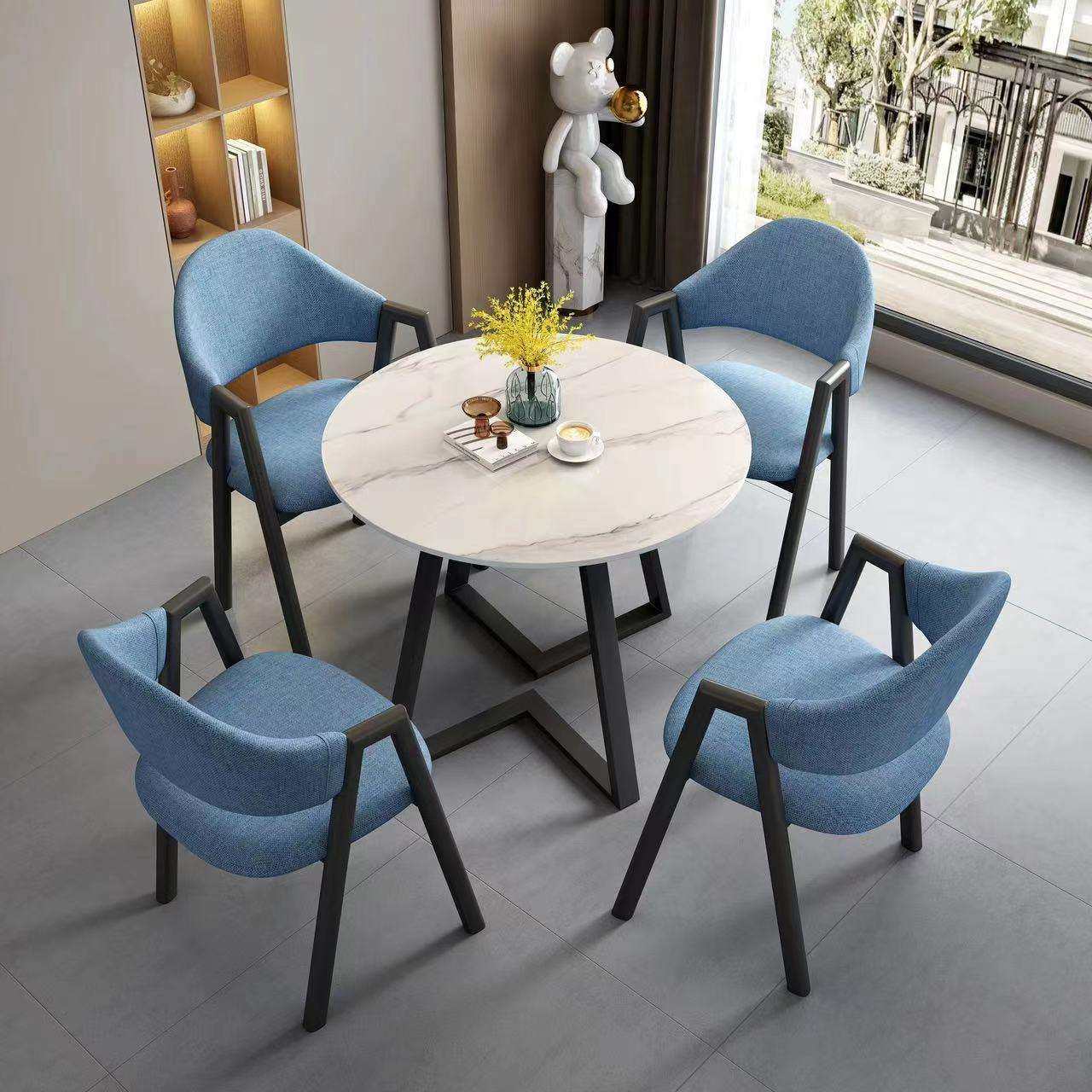 洽谈桌椅组合接待休闲圆桌谈判商务会客岩板奶茶店办公4S店售楼部