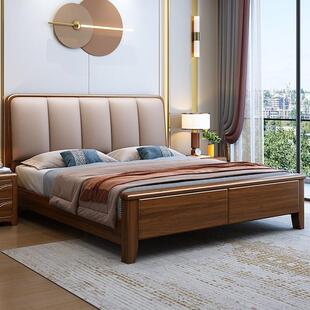 单人全实木床1.8m双人床加厚主卧1.5m真皮软包储物床工厂直销婚床