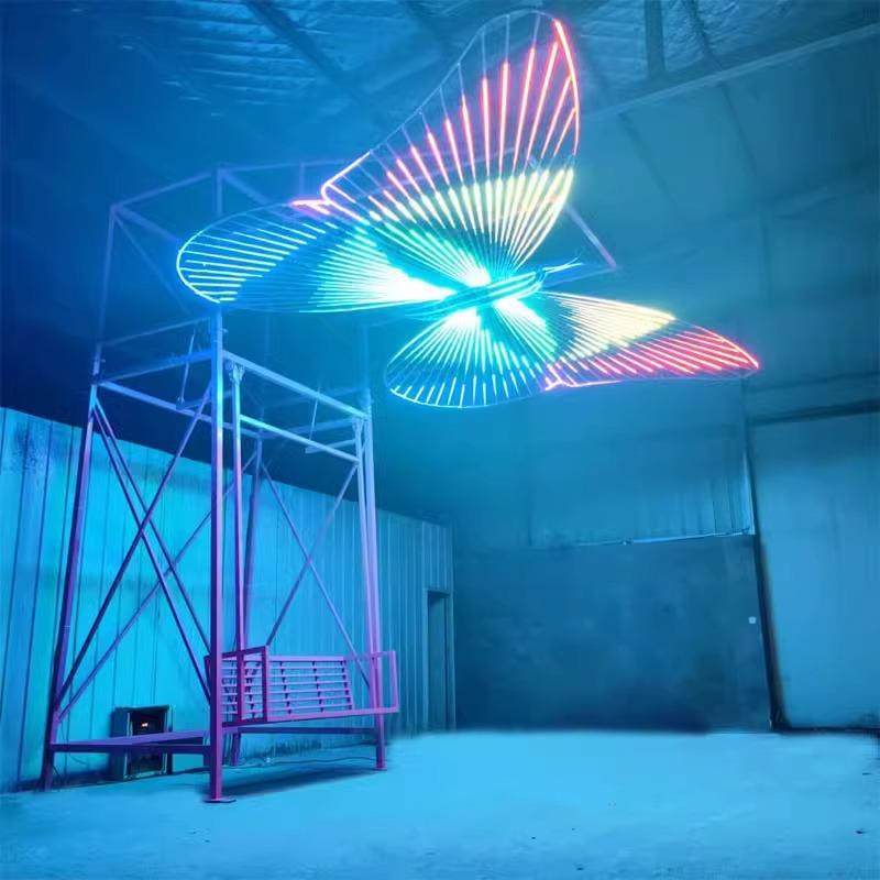 网红发光蝴蝶秋千造型灯户外广场大型互动灯光美陈装置装饰灯