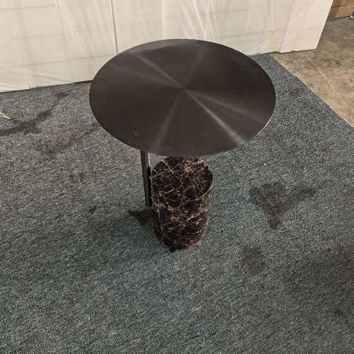 轻奢天然大理石茶几金属木质不锈钢家用沙发床头边几阳台圆形小桌