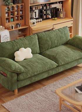 北欧复古风布艺沙发客厅小户型灯芯绒日式家用公寓直排墨绿色沙发