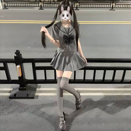 正版基础款灰二本水手服日系学生服学院风jk制服女短长袖灰色套装