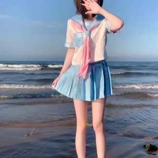 2024夏季 校供感女多巴胺校供感 水手服原创正版 学院风蓝色日系短袖