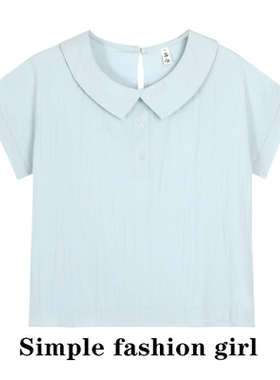 奶兔自制 小飞袖翻领假门襟短袖衬衫女2025新款夏季纯色上衣