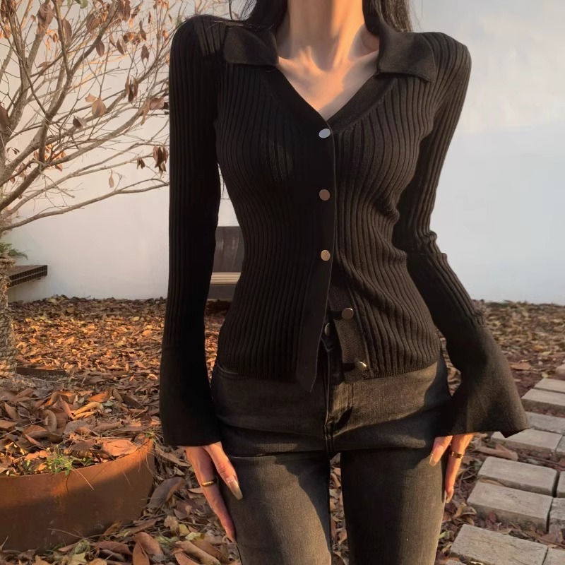 酒窝蓝色V领针织开衫女上衣潮ins