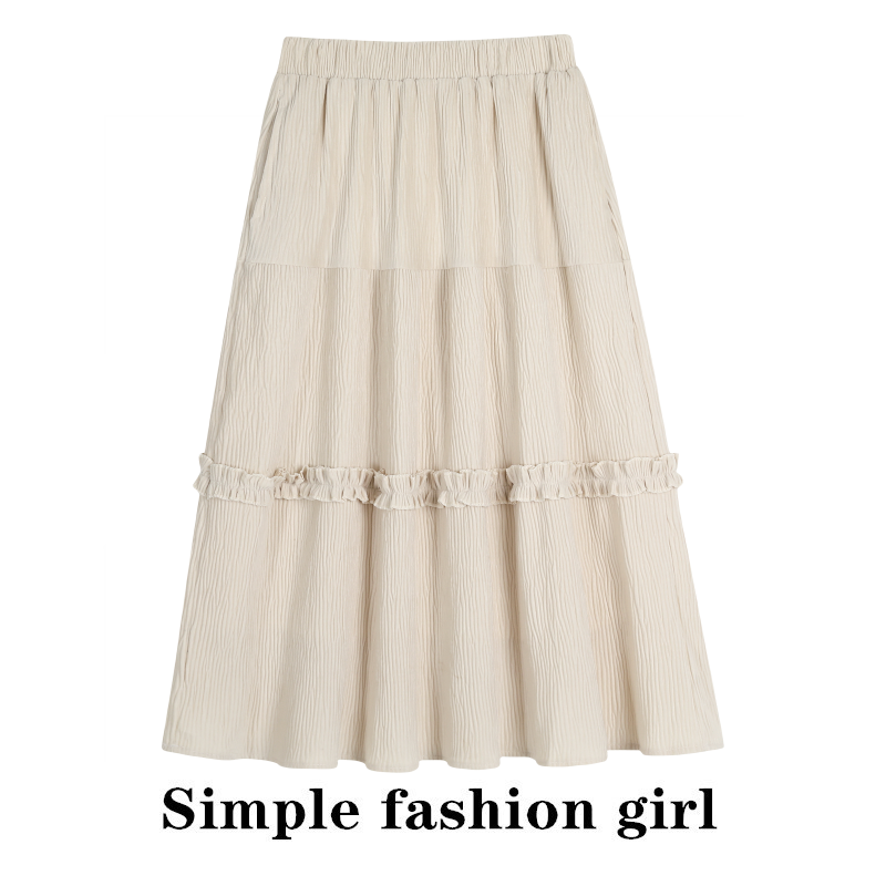 压褶花边丝绒蛋糕裙a字半身裙