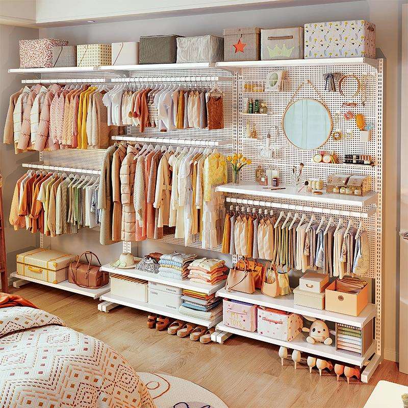 洞洞板衣柜落地开放式衣帽间收纳女生卧室家用金属简易货架置物架