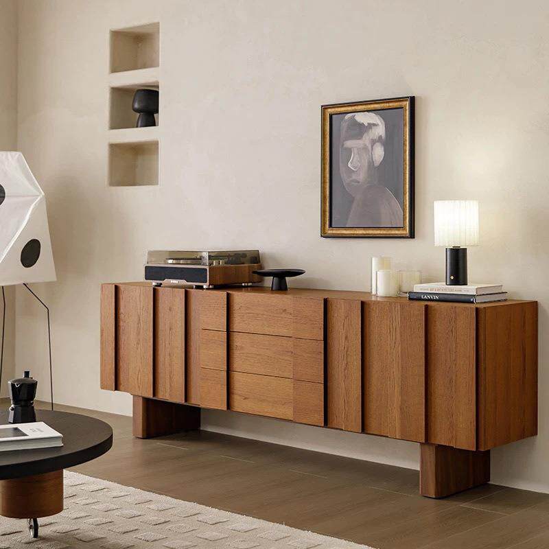 法式山川中古实木饰面餐边复古中古色靠墙简约收纳餐厅储物柜客厅