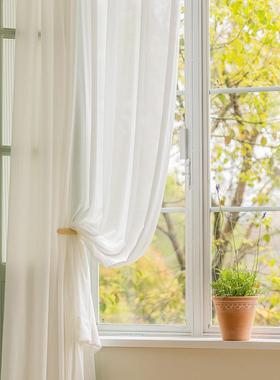 PK7J蚕丝质感小肌理提花窗纱白纱帘透光不透人非常柔软垂顺