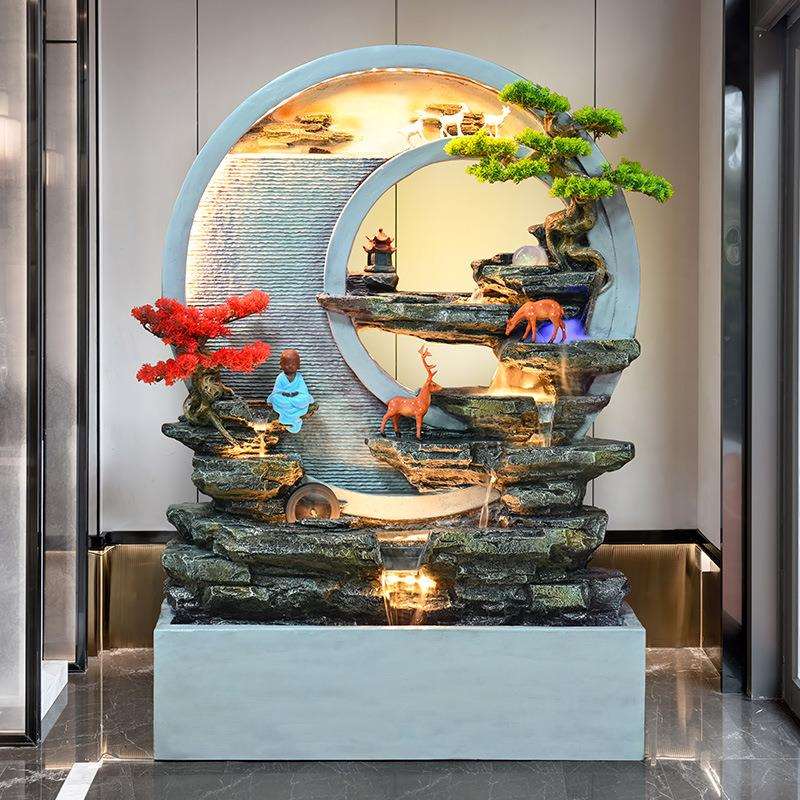 简约流水幕墙假山流水喷泉摆件客厅公司玄关屏风招财风水轮景观