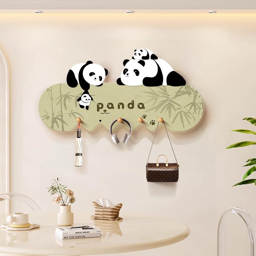 熊猫洞洞板置物架挂墙入户门后钥匙挂钩玄关收纳多功能一体挂衣架