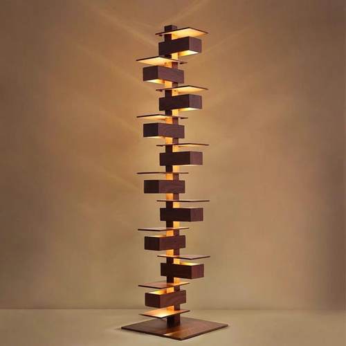 流水别墅落地灯设计师简约客厅仿木纹光影艺术摆件装饰灯