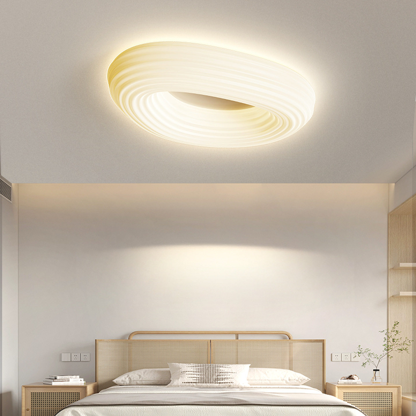 奶油风家用led客厅元宝全光谱护眼卧室书房灯现代简约鸟巢吸顶灯