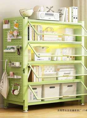 防尘铁艺彩色家用书柜客厅卧室多层落地置物柜学生儿童书架收纳柜