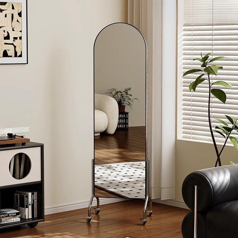 可移动镜子全身镜中古风收纳杂志架落地书报展示置物架旋转穿衣镜