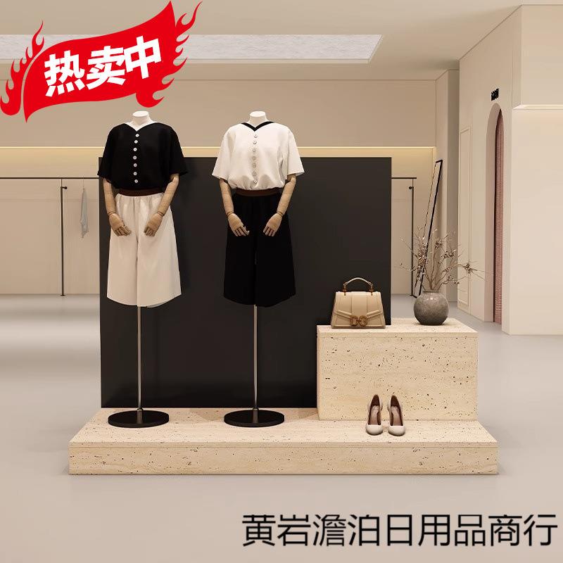 LP服装店展示柜简约现代中岛台洞石纹女装陈列柜橱窗地台模特展示