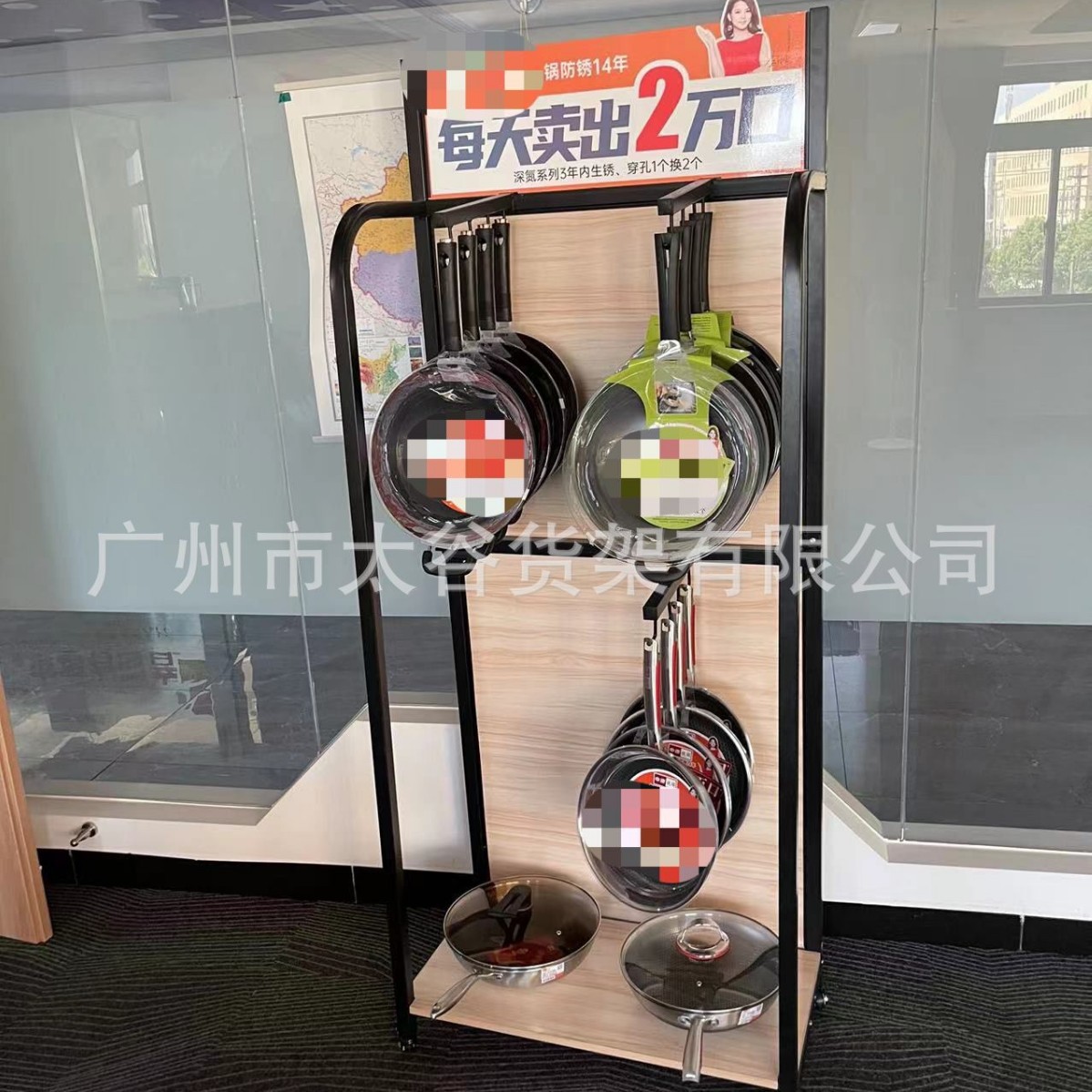 铁锅展架,不锈钢锅具货架厨卫订制五金展示架