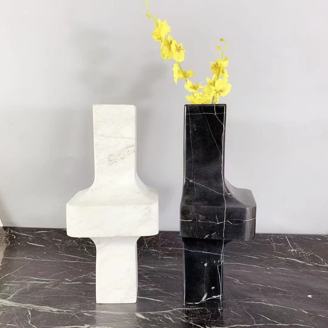 现代简约样板间黑白色大理石花器售楼处玄关餐厅客厅摆件