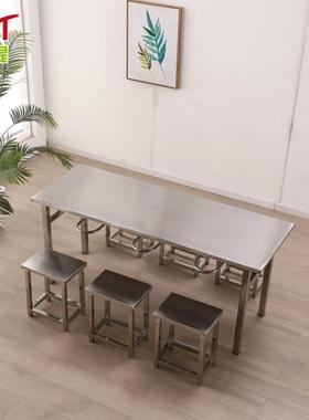 学校食堂快餐桌椅四人位员工餐厅不锈钢挂凳餐桌椅