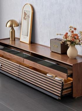 北美黑胡桃简约现代客厅储物柜条形格视听柜樱桃木电视柜