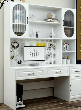 书桌书架组合女孩卧室电脑桌家用儿童学习桌书柜一体实木写字桌子