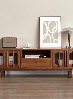 北美黑胡桃全实木复古电视柜简约樱桃木原木客厅多功能储物电视柜