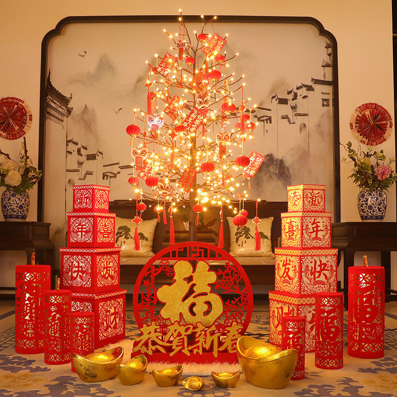 马年春节商场橱窗美陈彩灯摆件