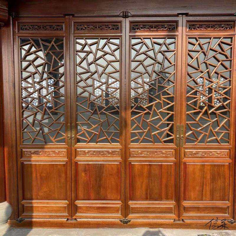 实木仿古门窗花格玄关中式屏风隔断花格子推拉门木质雕花木门老旧