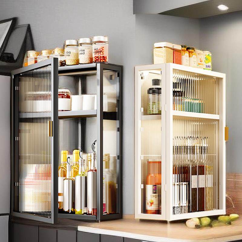 A9L厨房壁挂式置物架免打孔家用防尘带门调料调味品置物架挂墙收
