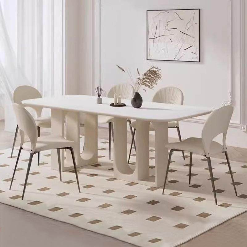 法式奶油风创意岩板餐桌设计师款小户型长方形大理石餐桌