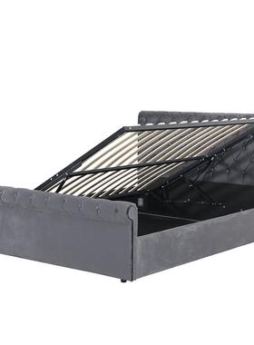 外贸工厂荷兰绒布艺床双人侧掀气动床双人雪橇床大尺寸