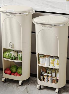 多功能厨房垃圾桶按压带盖环卫可移动日式家用客厅防尘夹缝收纳桶