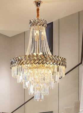 复式楼吊灯客厅灯简约别墅大灯挑高跃层后现代轻奢水晶楼梯长吊灯
