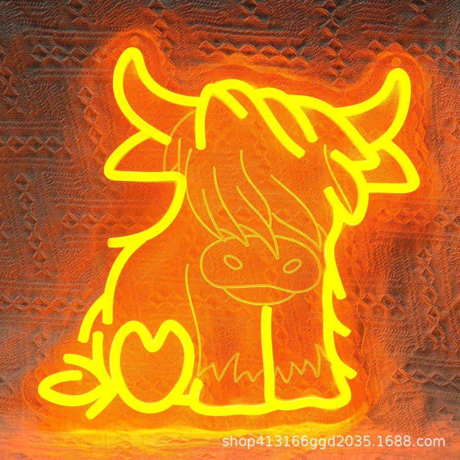 TEMU爆款LED霓虹灯高地牛派对发光造型亚克力氛围灯定制