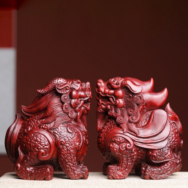 紫檀公母貔貅手把件摆件木雕汽车中控家居装饰品玩物件