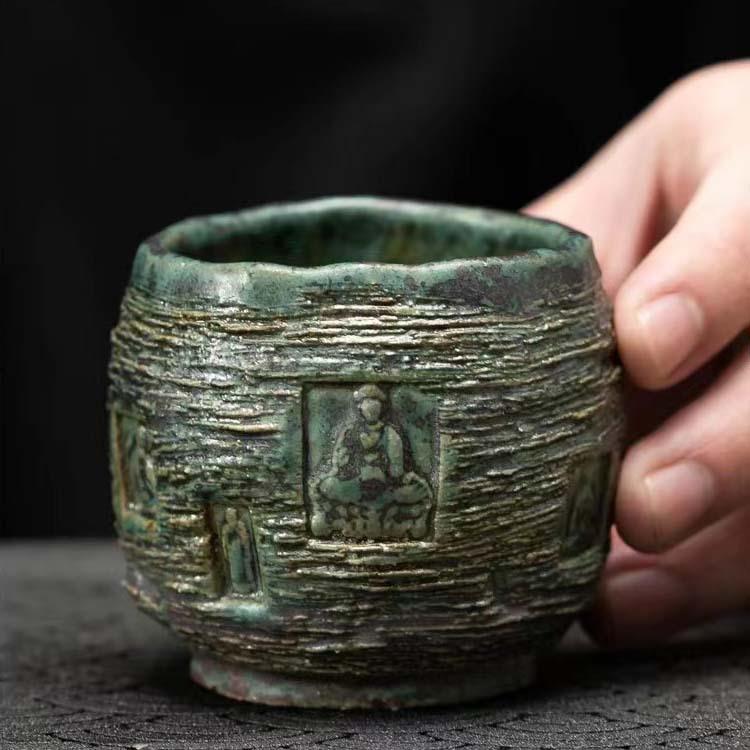 手作敦煌印象青铜釉禅泥茶盏主人杯家用把玩茶器陶瓷茶杯小杯子