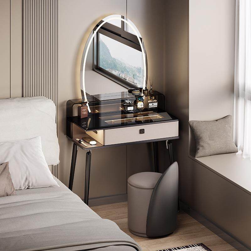 意式极简梳妆台小型60cm卧室带锁智能化妆桌大镜子化妆台2025新款