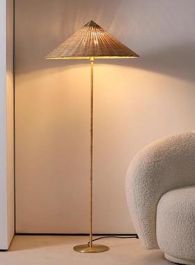 奶油氛围中古丹麦9602中国帽落地灯客厅卧室书房沙发旁设计师藤编