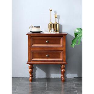 美式床头柜实木床边迷你超窄35cm宽40小型欧式卧室轻奢高级胡桃色