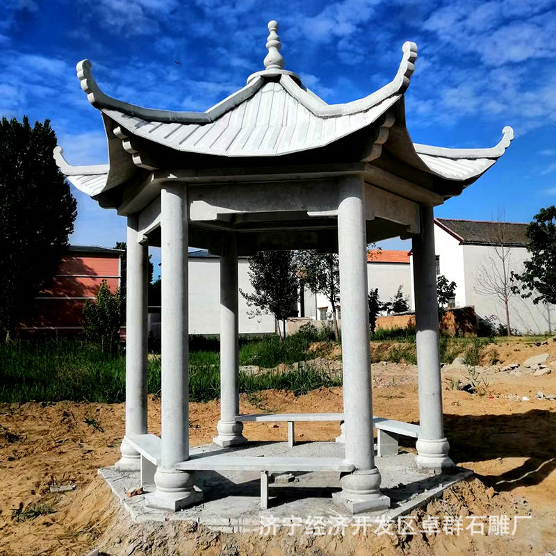 仿古中式青石双层六八角凉亭