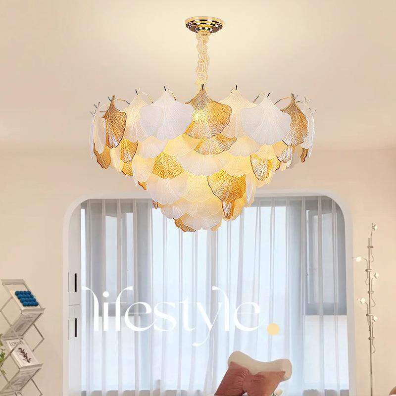 法式轻奢水晶吊灯客厅灯贝壳玻璃复古现代简约浪漫餐厅主卧室灯具