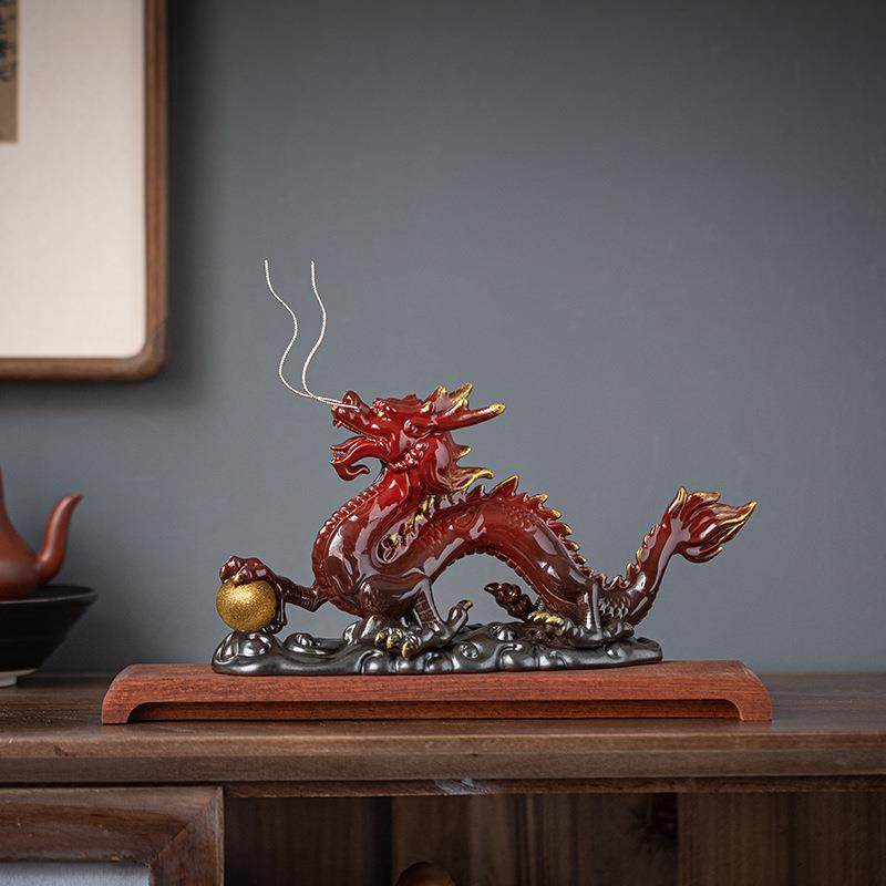 精品新中式祥龙戏珠陶瓷生肖龙摆件家居开业乔迁办公室玄关装饰品