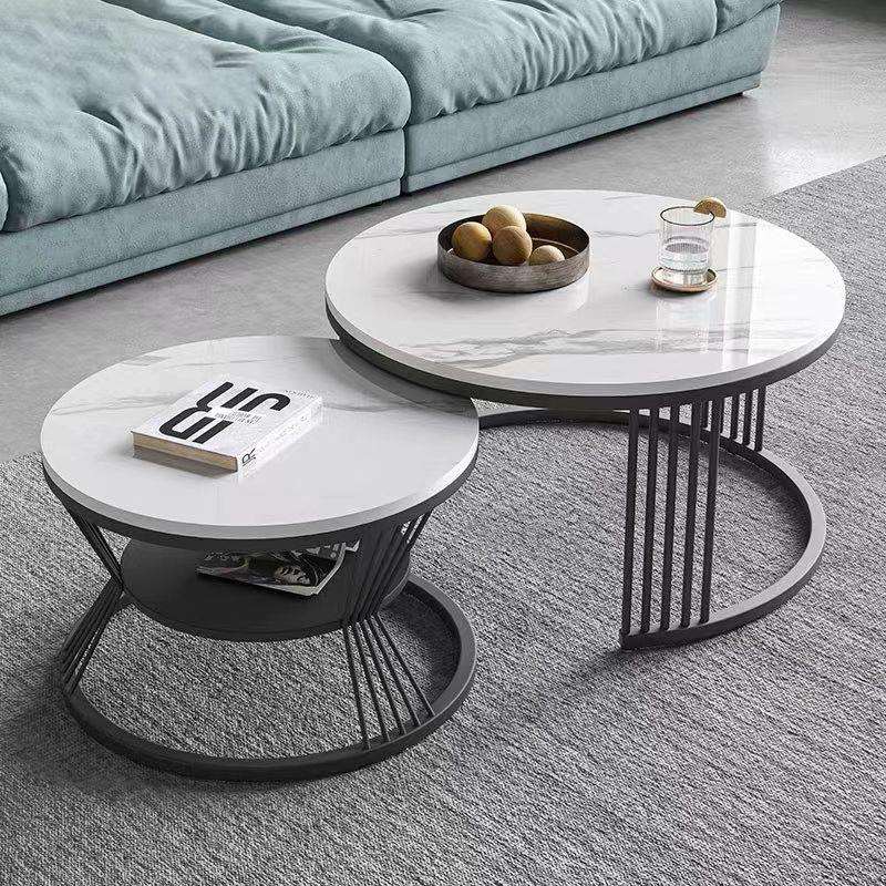 岩板茶几客厅家用小户型轻奢现代简约圆形小茶几北欧极简组合茶桌