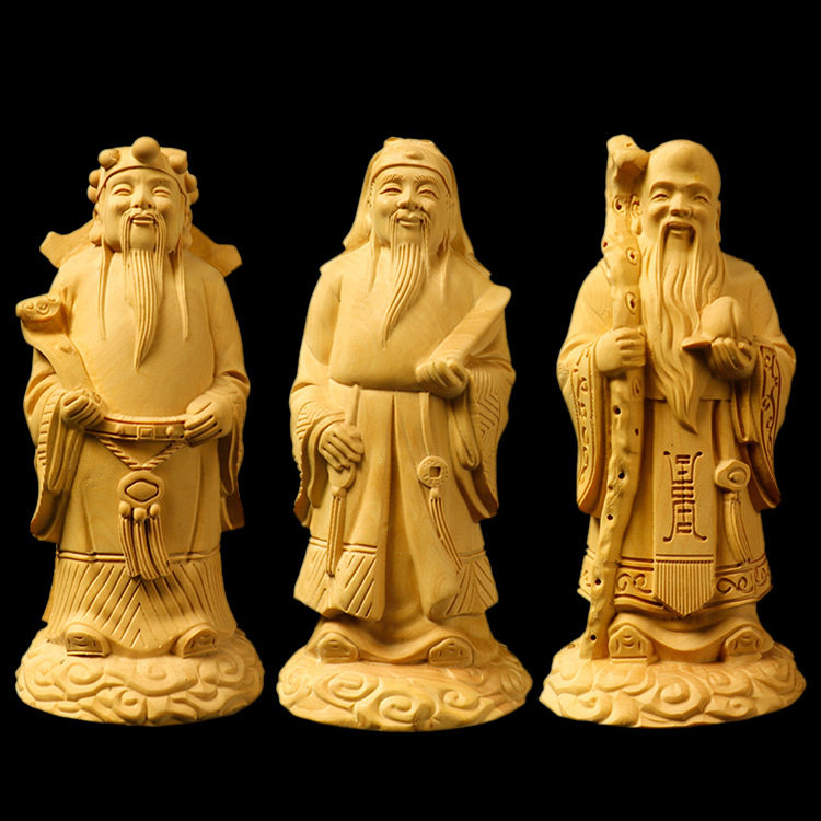 厂家批发黄杨木雕福禄寿财神家居功名利禄木质家居饰品收藏品摆件