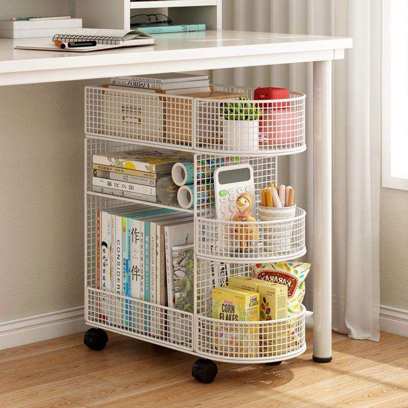 桌下书架落地可移动书桌旁置物架办公桌边学生书本收纳架书柜带轮