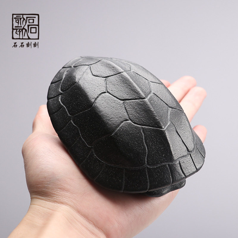 石石刻刻乌金石手工雕刻龟甲手把件茶宠摆件可养个性茶玩茶具