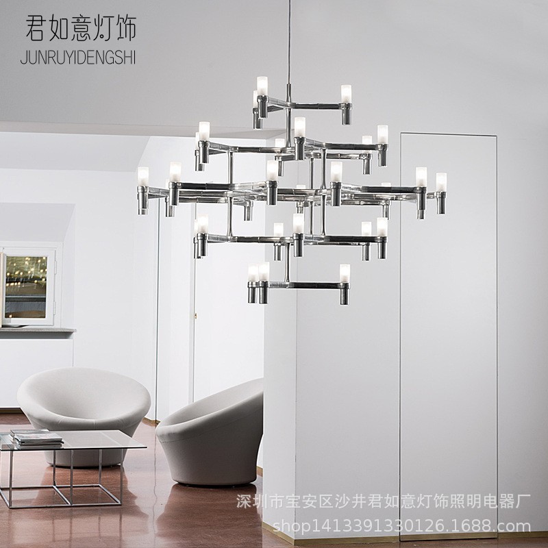 北欧设计师简约复式楼挑高客厅创意异形吊灯别墅大厅楼梯吊灯